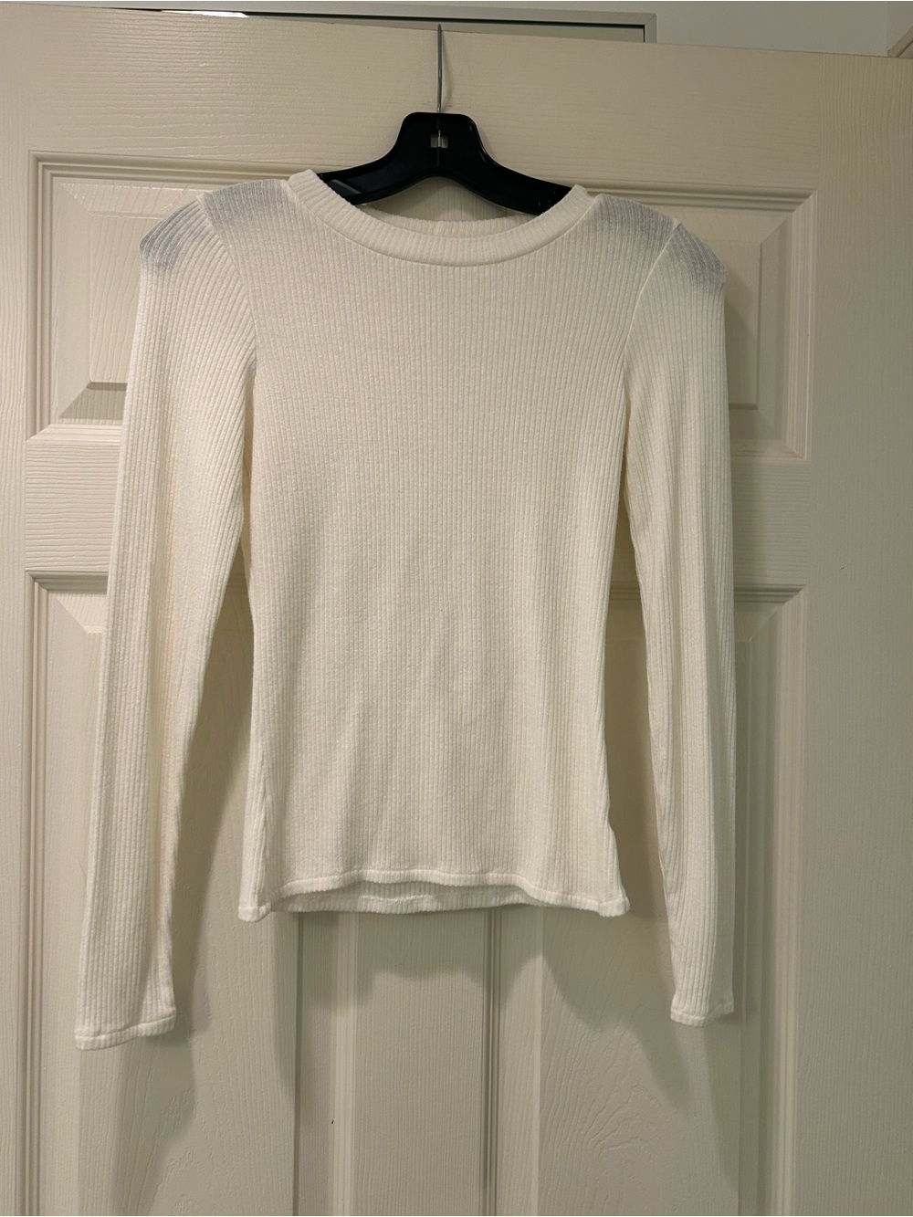 LNA Cream Ribbed Long Sleeve Crew Top